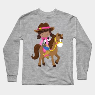 African American Girl, Cowgirl, Sheriff, Horse Long Sleeve T-Shirt